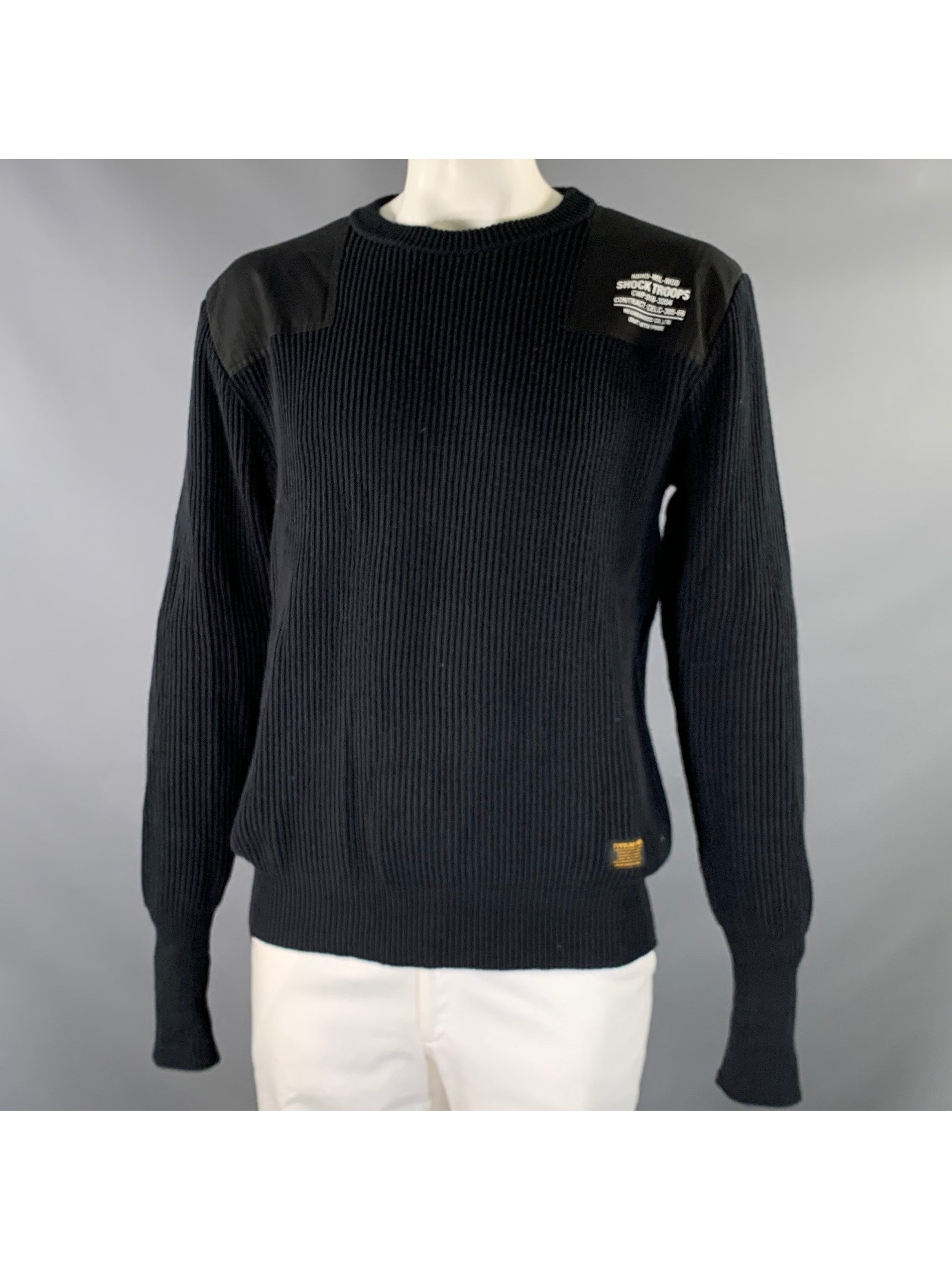 Neighborhood Size Xl Black Patch Wool Cotton Ribbed Sweater